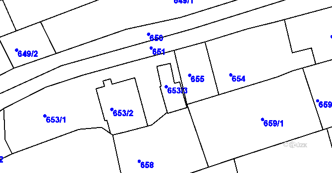 Parcela st. 653/3 v KÚ Vlčnov, Katastrální mapa