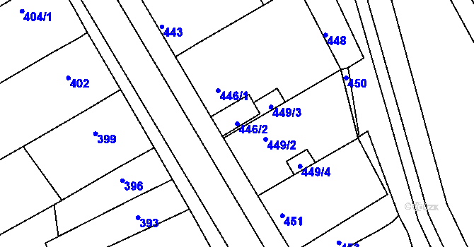 Parcela st. 446/2 v KÚ Vlčnov, Katastrální mapa