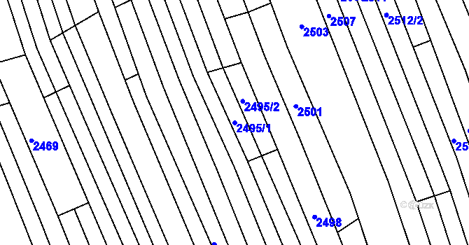 Parcela st. 2495/1 v KÚ Vlčnov, Katastrální mapa