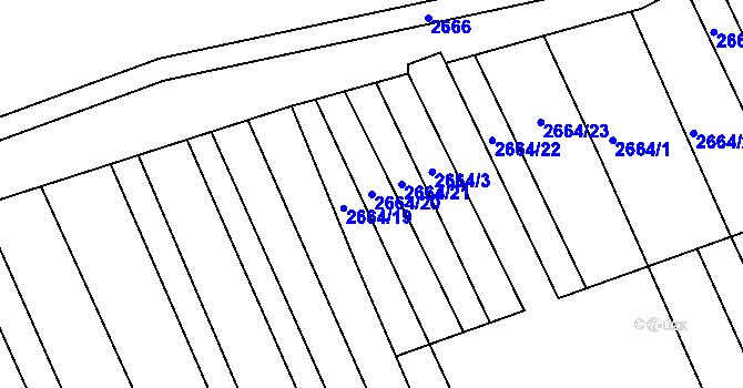 Parcela st. 2664/20 v KÚ Vlčnov, Katastrální mapa