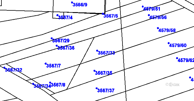 Parcela st. 3567/33 v KÚ Vlčnov, Katastrální mapa
