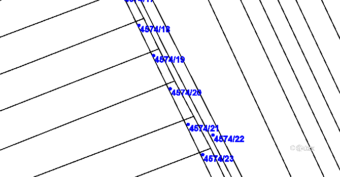 Parcela st. 4574/20 v KÚ Vlčnov, Katastrální mapa