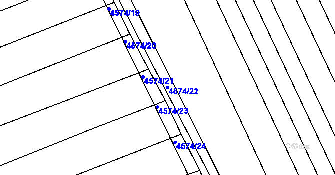 Parcela st. 4574/22 v KÚ Vlčnov, Katastrální mapa
