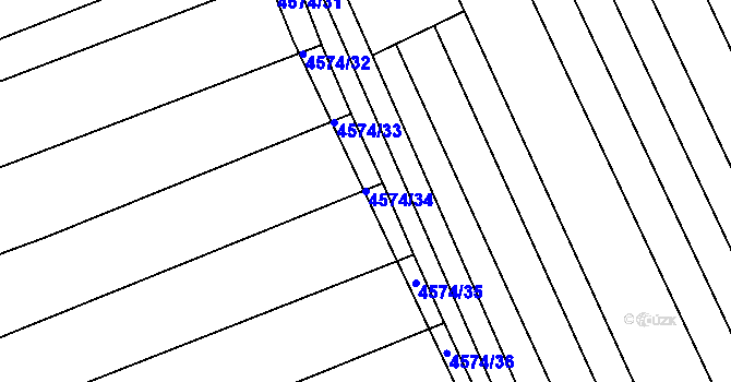 Parcela st. 4574/34 v KÚ Vlčnov, Katastrální mapa