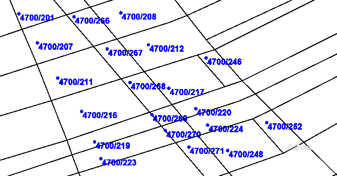 Parcela st. 4700/217 v KÚ Vlčnov, Katastrální mapa