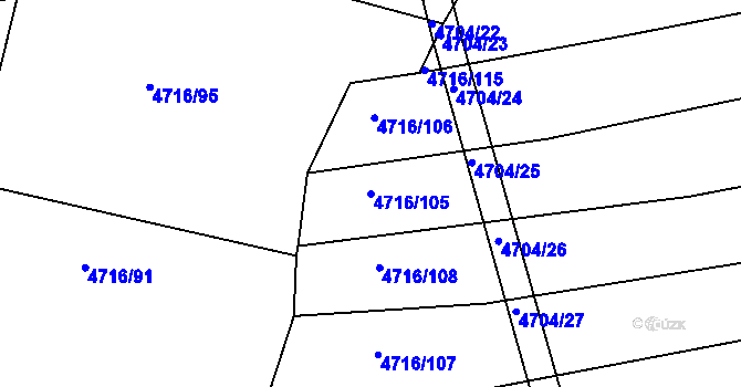 Parcela st. 4716/105 v KÚ Vlčnov, Katastrální mapa