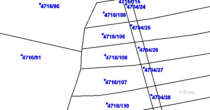 Parcela st. 4716/108 v KÚ Vlčnov, Katastrální mapa