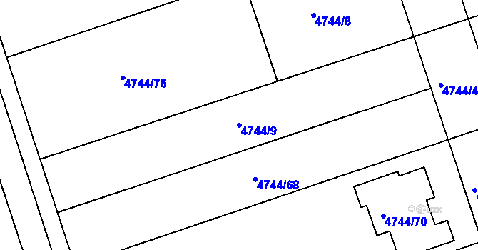 Parcela st. 4744/9 v KÚ Vlčnov, Katastrální mapa