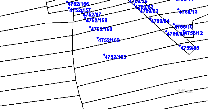 Parcela st. 4752/163 v KÚ Vlčnov, Katastrální mapa