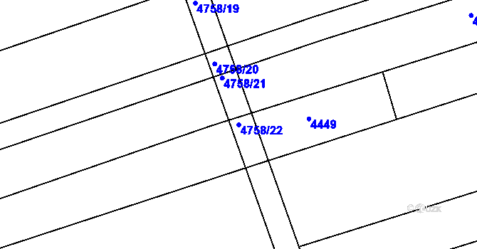 Parcela st. 4758/22 v KÚ Vlčnov, Katastrální mapa