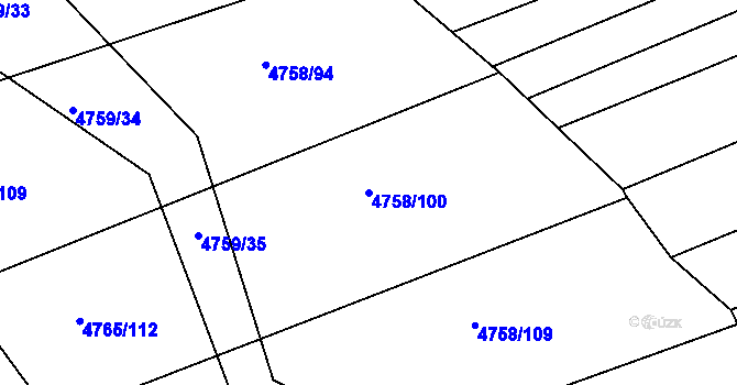 Parcela st. 4758/100 v KÚ Vlčnov, Katastrální mapa