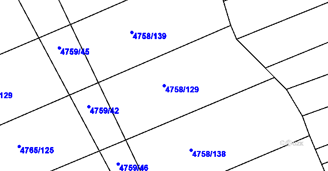 Parcela st. 4758/129 v KÚ Vlčnov, Katastrální mapa