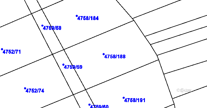 Parcela st. 4758/188 v KÚ Vlčnov, Katastrální mapa