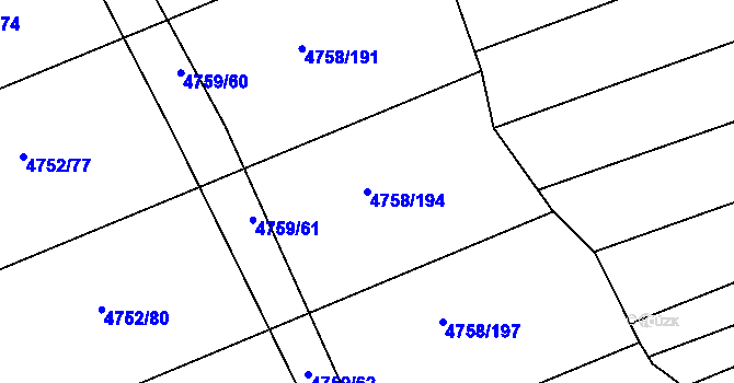 Parcela st. 4758/194 v KÚ Vlčnov, Katastrální mapa