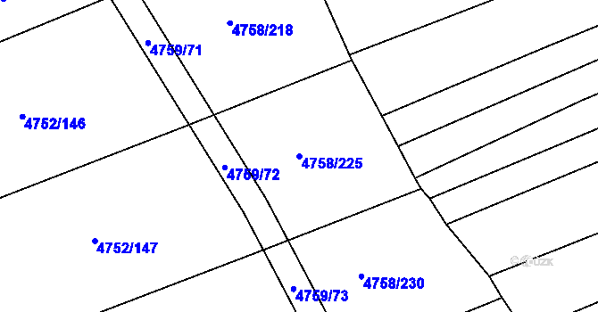 Parcela st. 4758/225 v KÚ Vlčnov, Katastrální mapa