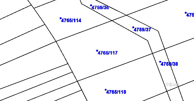 Parcela st. 4765/117 v KÚ Vlčnov, Katastrální mapa