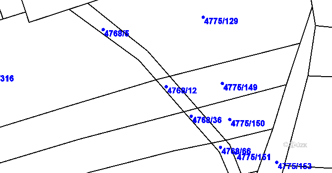 Parcela st. 4768/12 v KÚ Vlčnov, Katastrální mapa