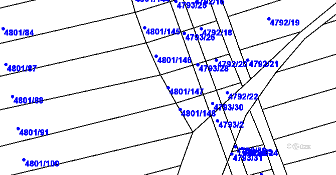 Parcela st. 4801/147 v KÚ Vlčnov, Katastrální mapa
