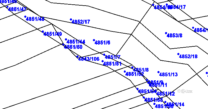 Parcela st. 4851/7 v KÚ Vlčnov, Katastrální mapa