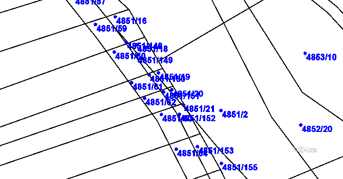 Parcela st. 4851/20 v KÚ Vlčnov, Katastrální mapa