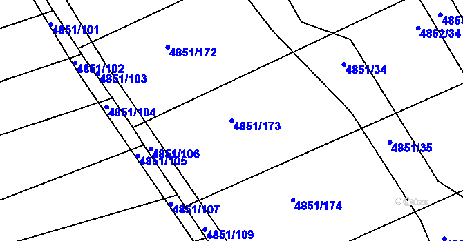 Parcela st. 4851/173 v KÚ Vlčnov, Katastrální mapa