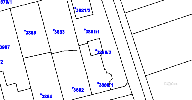 Parcela st. 3880/2 v KÚ Vlčnov, Katastrální mapa
