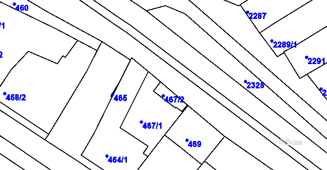 Parcela st. 467/3 v KÚ Vlčnov, Katastrální mapa