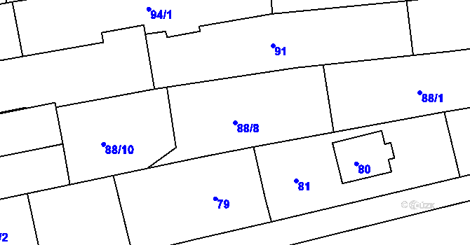 Parcela st. 88/8 v KÚ Vlčnov, Katastrální mapa