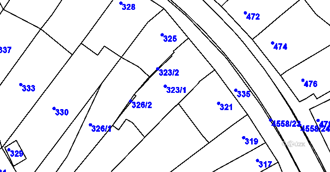 Parcela st. 323/1 v KÚ Vlčnov, Katastrální mapa