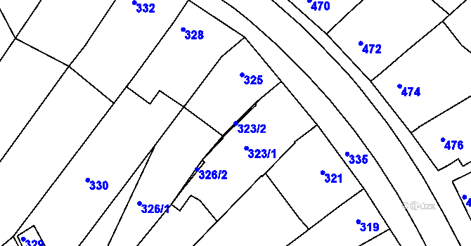 Parcela st. 323/2 v KÚ Vlčnov, Katastrální mapa