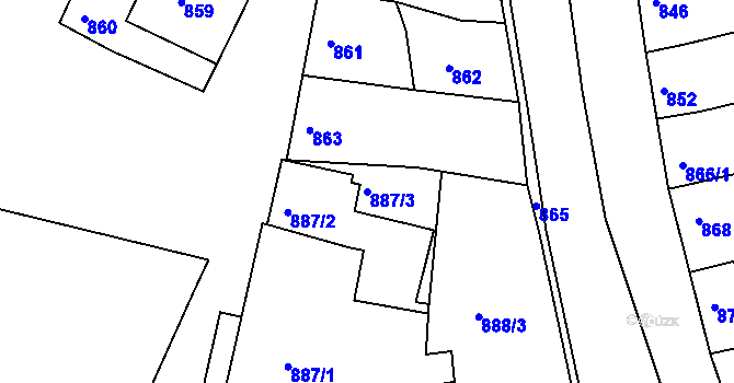 Parcela st. 887/3 v KÚ Vlčnov, Katastrální mapa