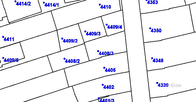 Parcela st. 4408/3 v KÚ Vlčnov, Katastrální mapa