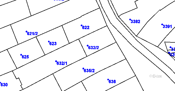 Parcela st. 632/2 v KÚ Vlčnov, Katastrální mapa