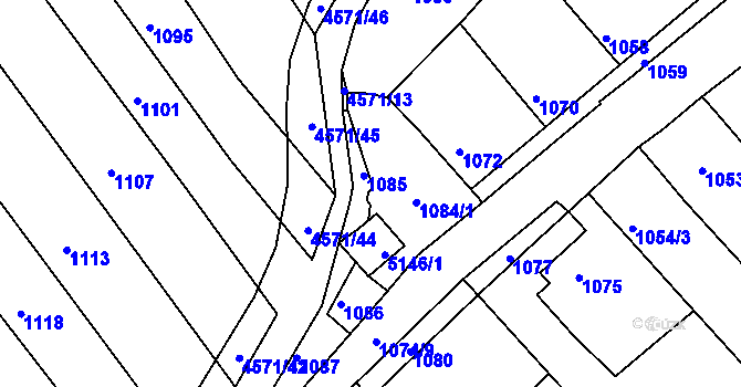 Parcela st. 1084/2 v KÚ Vlčnov, Katastrální mapa
