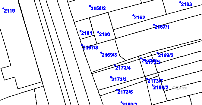 Parcela st. 2169/3 v KÚ Vlčnov, Katastrální mapa
