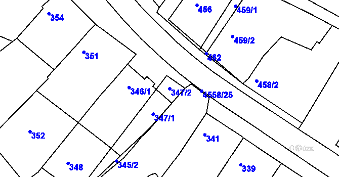 Parcela st. 347/2 v KÚ Vlčnov, Katastrální mapa