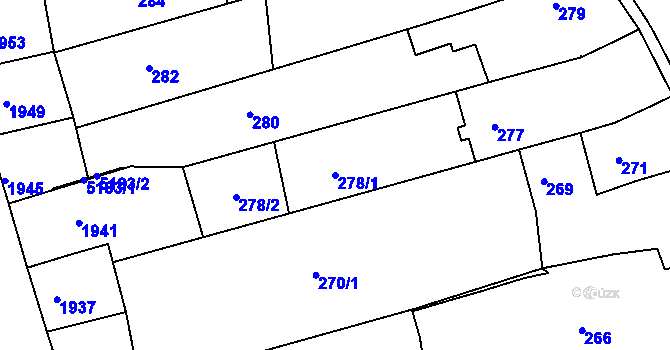 Parcela st. 278/1 v KÚ Vlčnov, Katastrální mapa