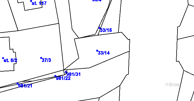Parcela st. 33/14 v KÚ Vlčovice, Katastrální mapa
