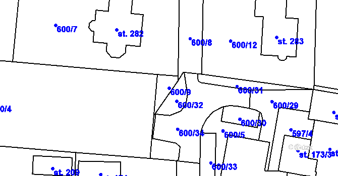 Parcela st. 600/9 v KÚ Vlčovice, Katastrální mapa