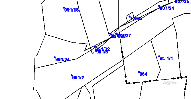 Parcela st. 981/6 v KÚ Vlčovice, Katastrální mapa