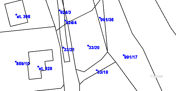 Parcela st. 33/20 v KÚ Vlčovice, Katastrální mapa