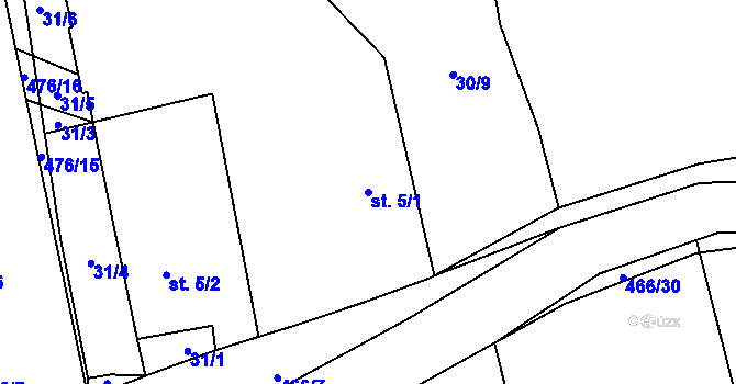 Parcela st. 5/1 v KÚ Vlčtejn, Katastrální mapa