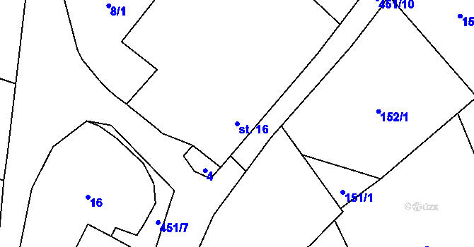 Parcela st. 16 v KÚ Vlčtejn, Katastrální mapa