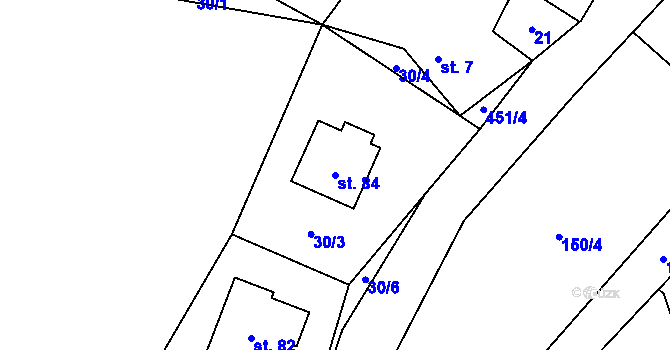 Parcela st. 84 v KÚ Vlčtejn, Katastrální mapa