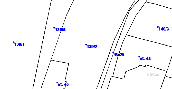 Parcela st. 139/2 v KÚ Vlčtejn, Katastrální mapa