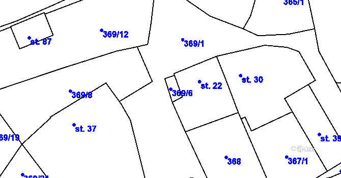 Parcela st. 369/6 v KÚ Vlčtejn, Katastrální mapa