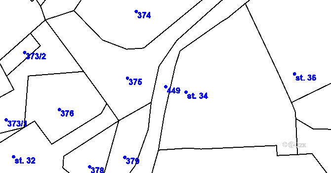 Parcela st. 449 v KÚ Vlčtejn, Katastrální mapa