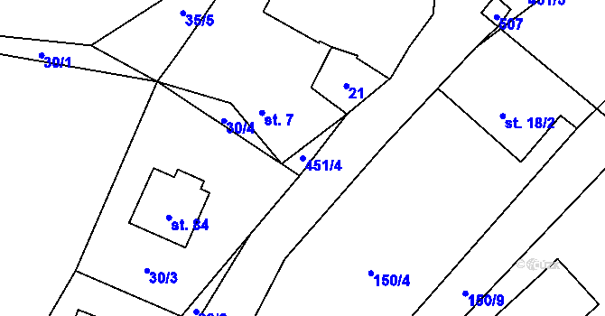 Parcela st. 451/4 v KÚ Vlčtejn, Katastrální mapa
