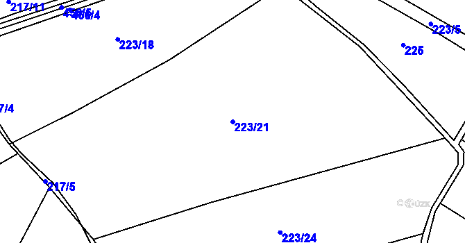 Parcela st. 223/21 v KÚ Vlčtejn, Katastrální mapa