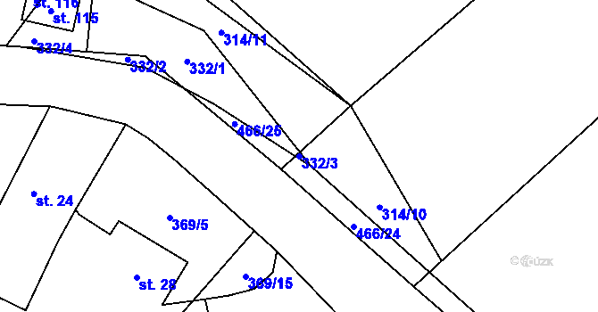 Parcela st. 332/3 v KÚ Vlčtejn, Katastrální mapa